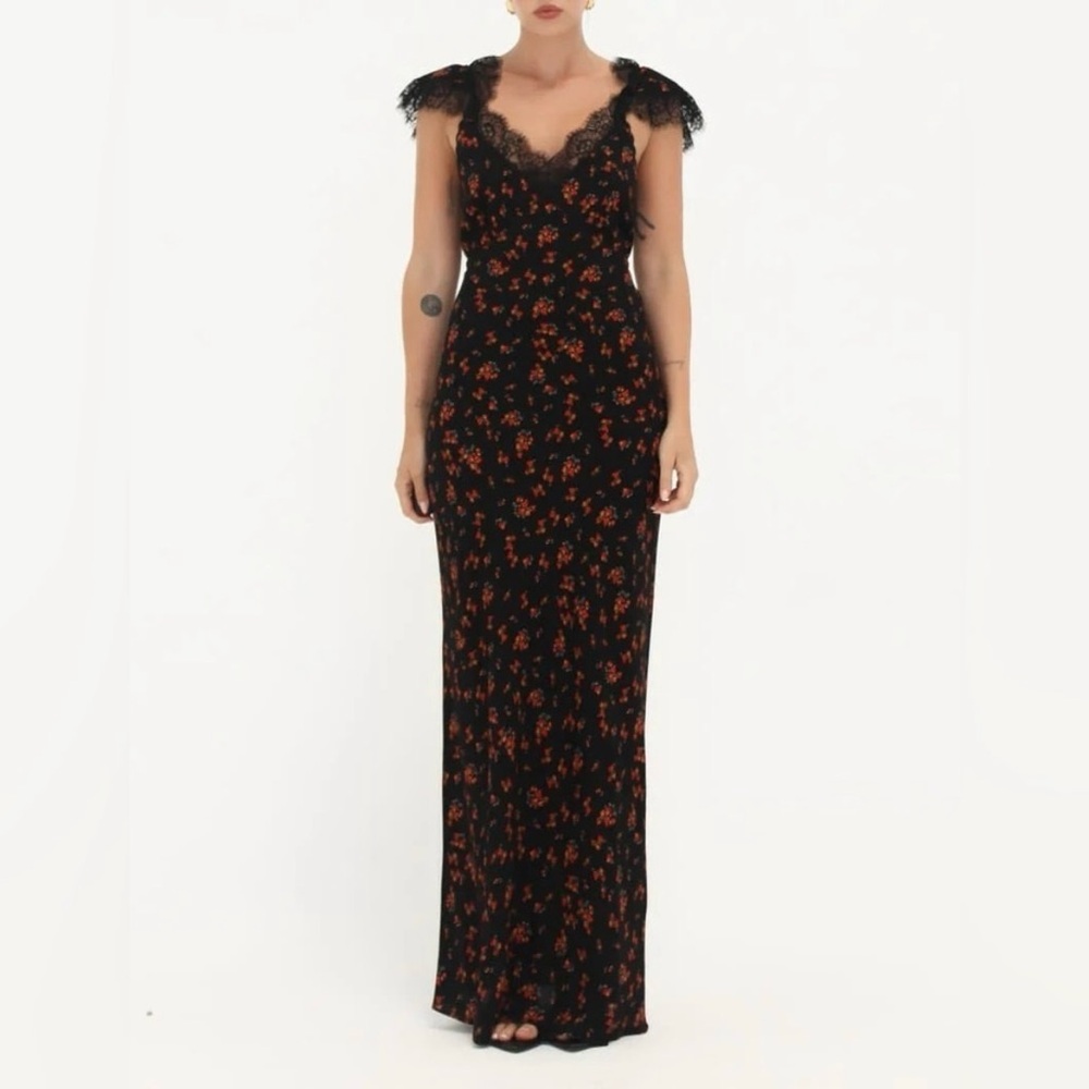 NEW Rumored Frontier Lace Floral Maxi Dress Spanish Poppy Women's Med Large $138 - Picture 5 of 11